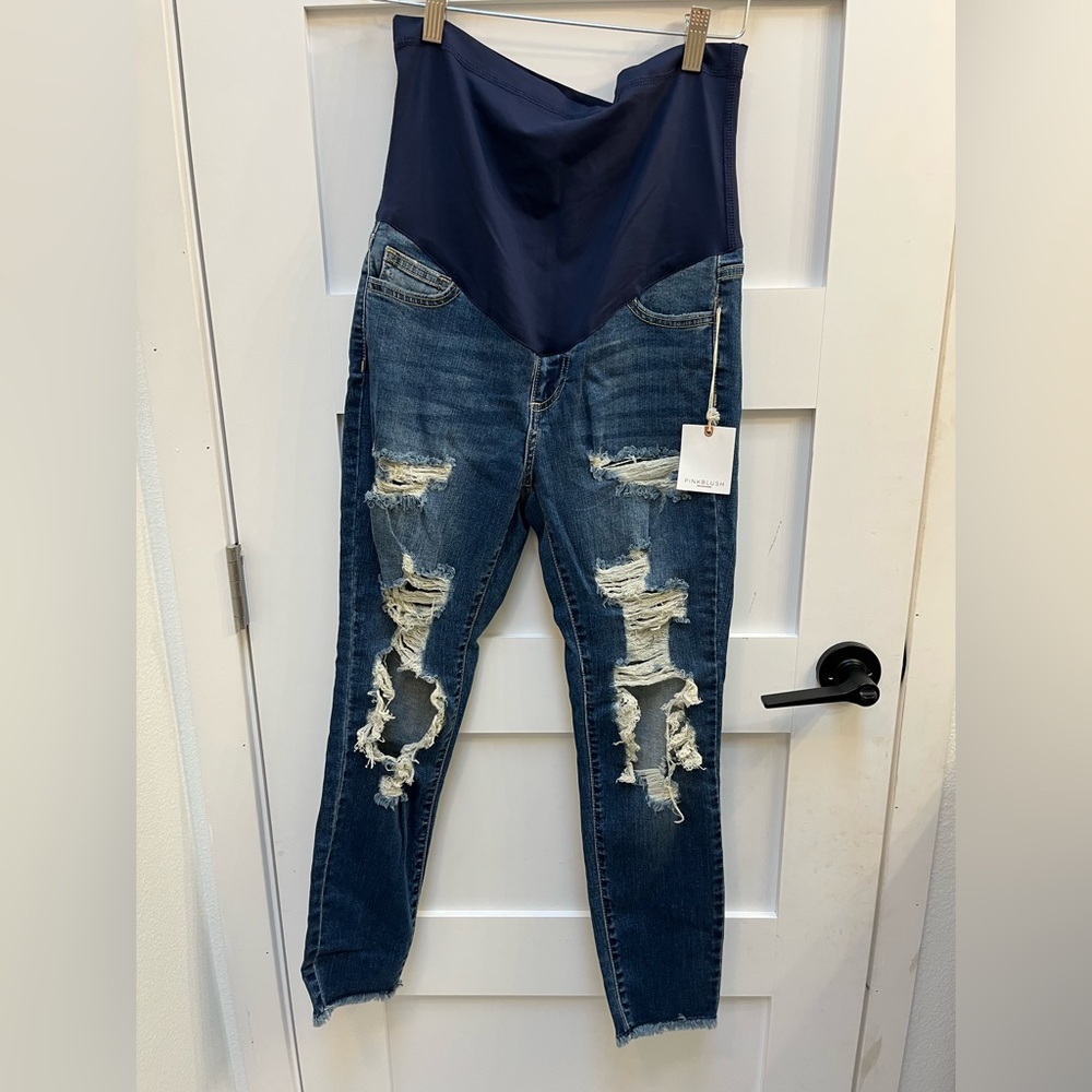 Pinkblush Blue Distressed Skinny Maternity Jeans
